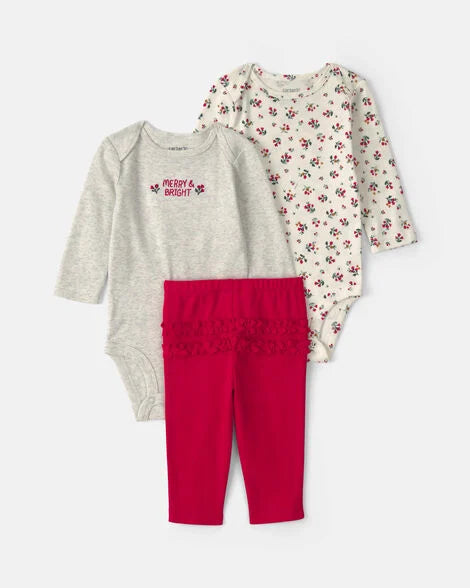 Set Floral de manga larga de 3 piezas